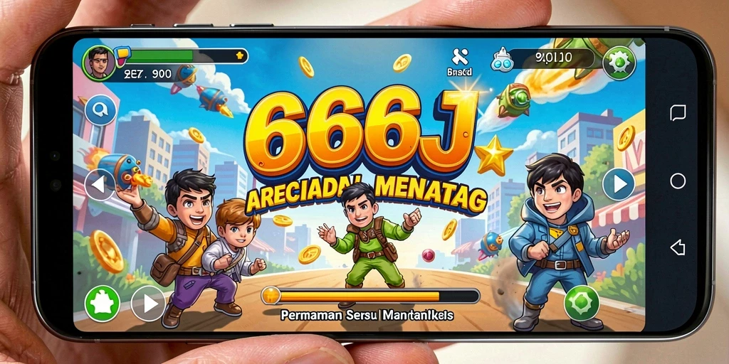 Screenshot utama menampilkan aksi seru dari gameplay Arcade.