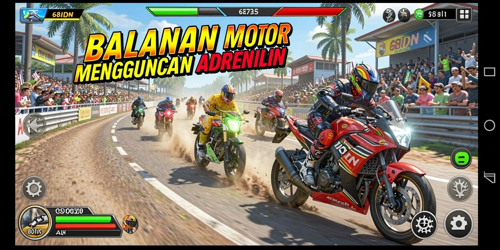 Tampilan gameplay seru dari 68IDN dengan motor balap yang mendebarkan.