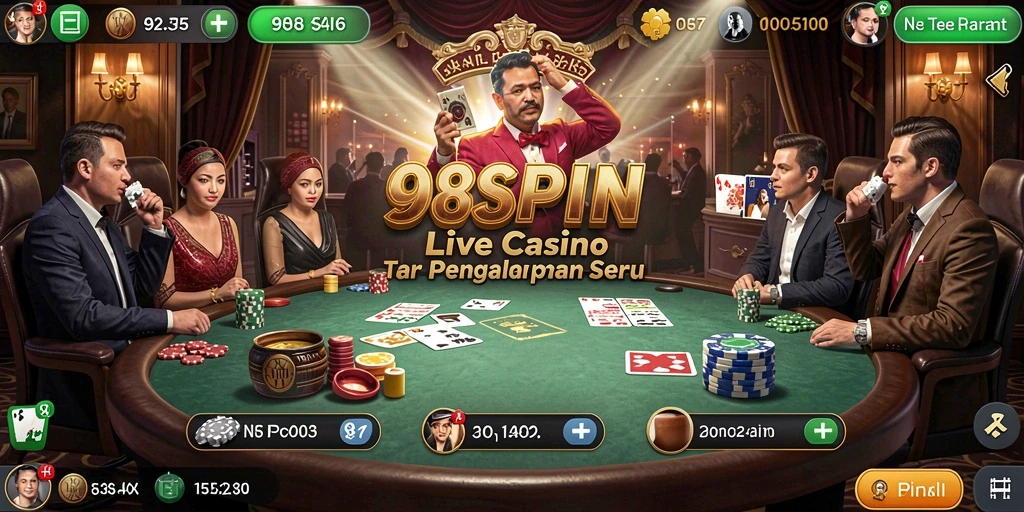 Screenshot gameplay Live Casino 98SPIN yang menampilkan dealer dan pemain interaktif.