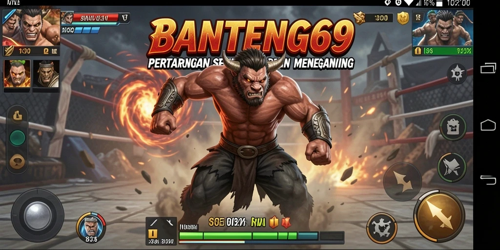 Screenshot BANTENG69 menampilkan aksi pertarungan seru di arena.