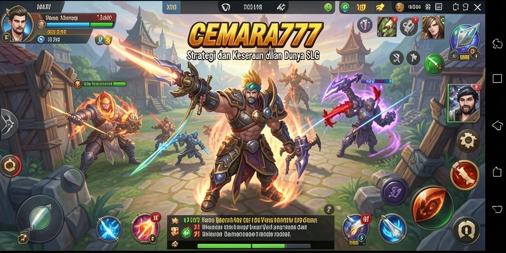 Screenshot gameplay CEMARA777 yang menampilkan pertempuran epik dalam SLG.