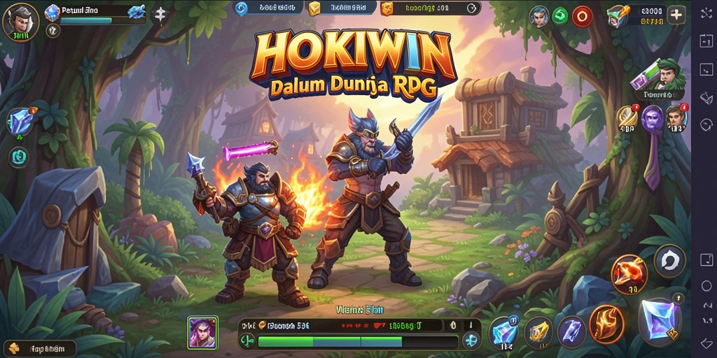 Screenshot HOKIWIN menampilkan aksi seru dalam pertempuran RPG.