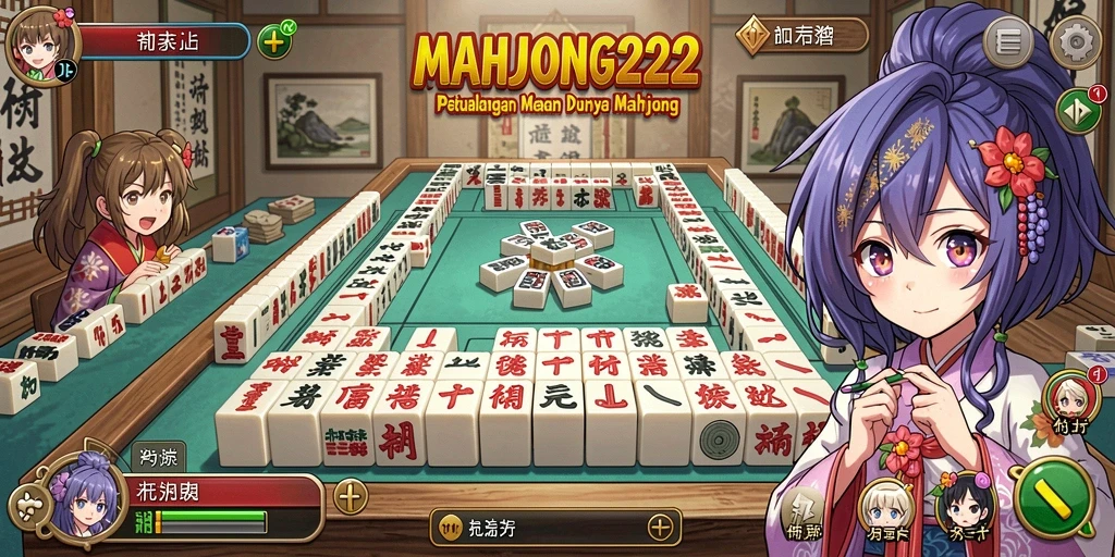 Tampilan permainan Mahjong dengan karakter Anime yang menarik.