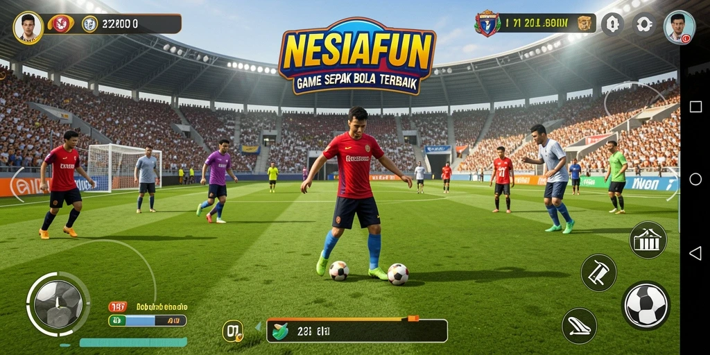 Tampilan gameplay NESIAFUN yang seru dalam pertandingan sepak bola.
