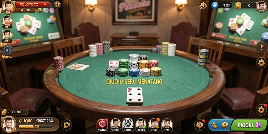 Screenshot gameplay POLOTOTO menampilkan suasana seru permainan QiuQiu.