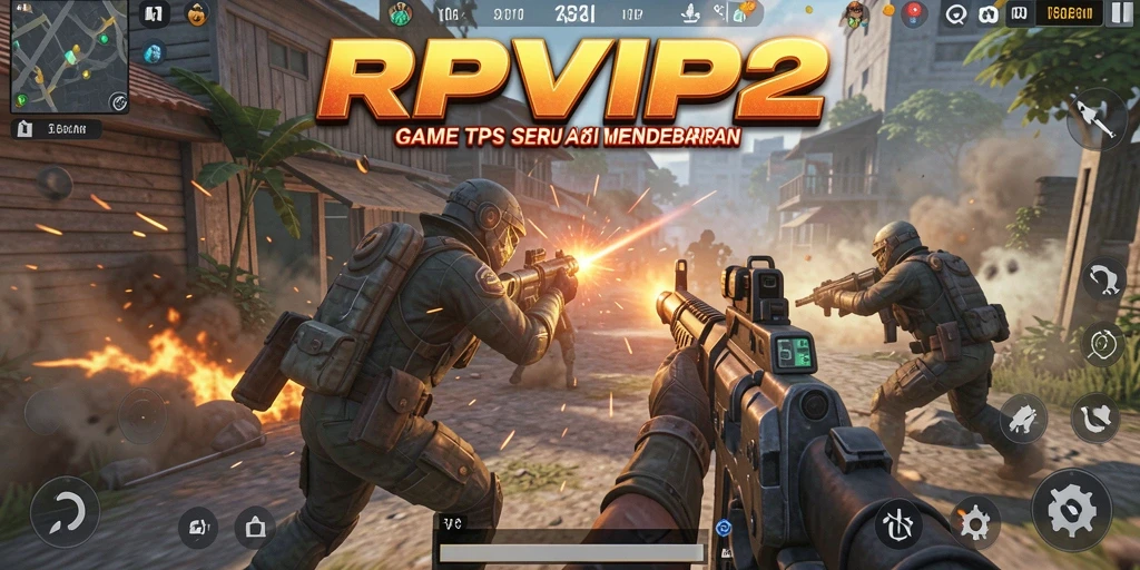 Screenshot gameplay RPVIP2 menunjukkan aksi seru dalam pertempuran TPS.