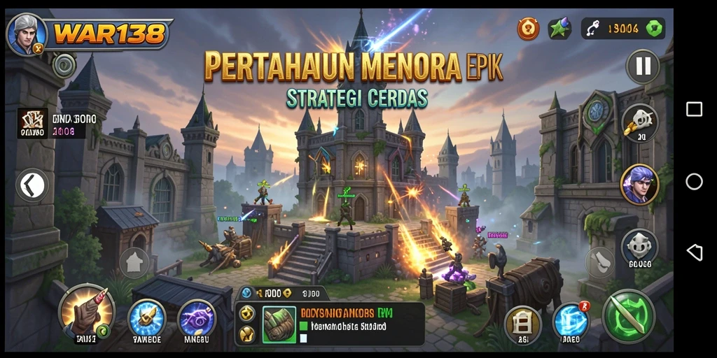 Tampilan inti gameplay WAR138 dengan aksi menara pertahanan yang seru.